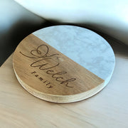 Custom Engraved Family Name Wood and Marble Coasters - Set of 6 - SystemPoint Solutions
