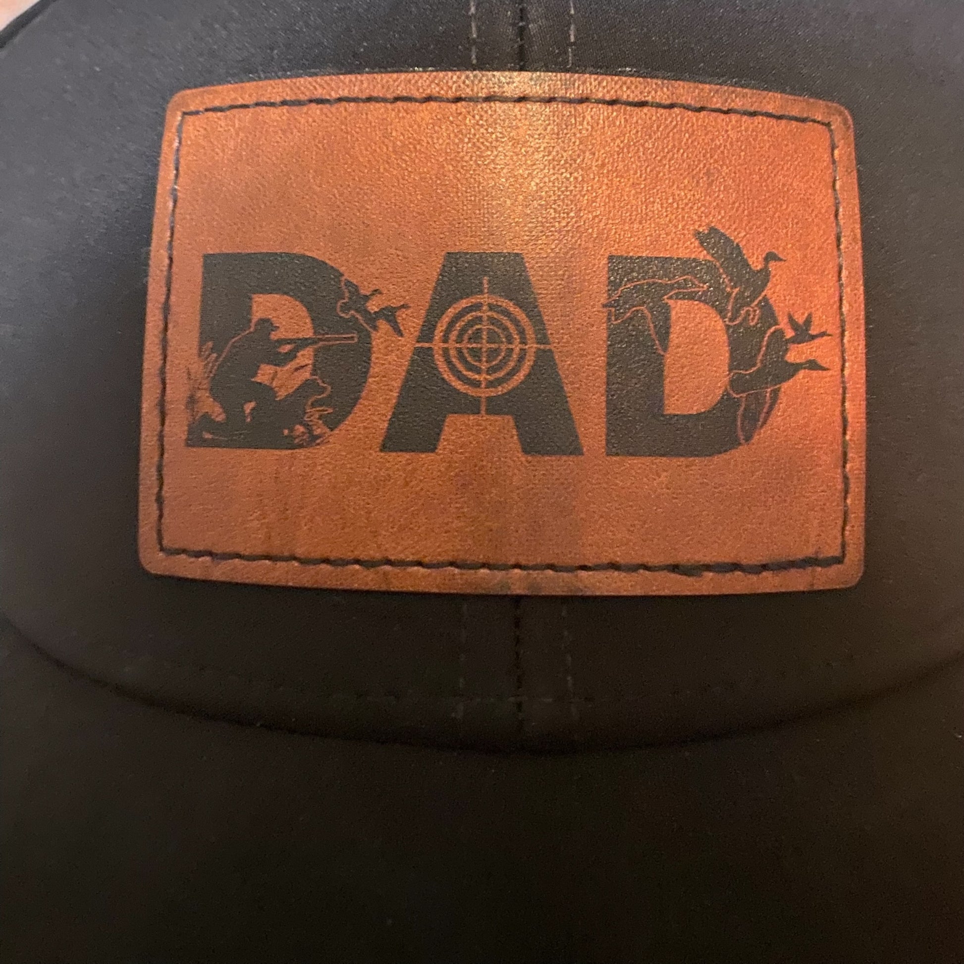 Custom Patch Hunting Theme Dad Hat Rustic Engraved Leather Patch Hat Gift for Hunters and Outdoorsmen - SystemPoint Solutions