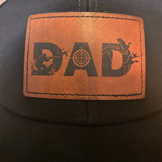 Custom Patch Hunting Theme Dad Hat Rustic Engraved Leather Patch Hat Gift for Hunters and Outdoorsmen - SystemPoint Solutions