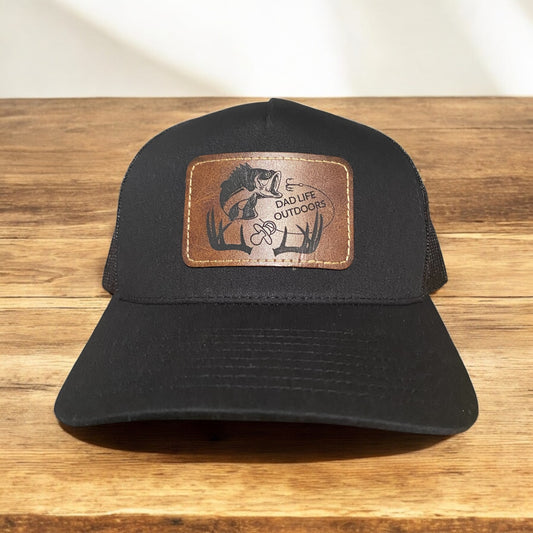 Custom Patch Hunting Theme Dad Hat- “Dad Life Outdoors” Leather Patch Hat Gift for Hunters and Outdoorsmen - SystemPoint Solutions