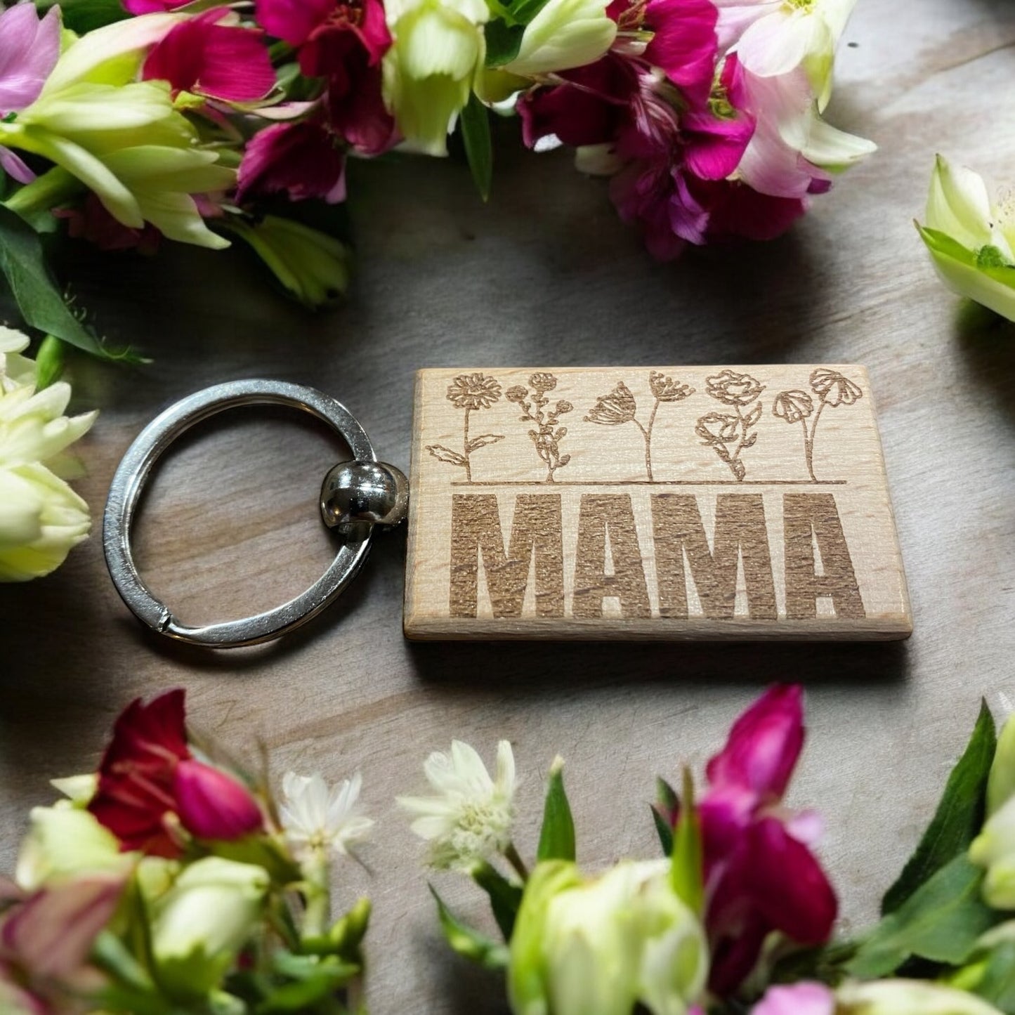 Custom Engraved Mama Flower Keychain, Personalized Mother's Day Gift, Unique Mama Pattern, Customizable Keychain for Mom, Gift for New Moms, Custom Gift for Her, Engraved Keychain for Mother - SystemPoint Solutions