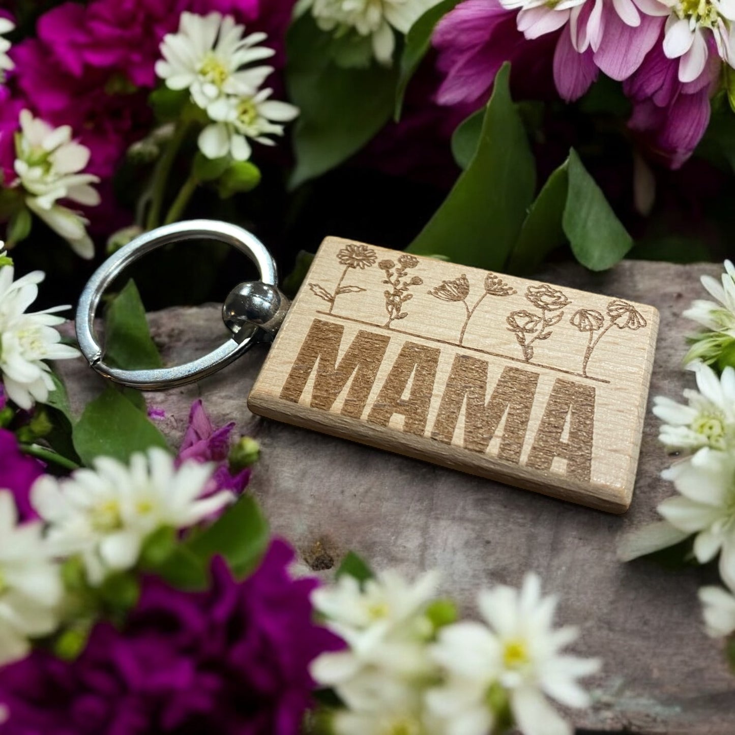 Custom Engraved Mama Flower Keychain, Personalized Mother's Day Gift, Unique Mama Pattern, Customizable Keychain for Mom, Gift for New Moms, Custom Gift for Her, Engraved Keychain for Mother - SystemPoint Solutions