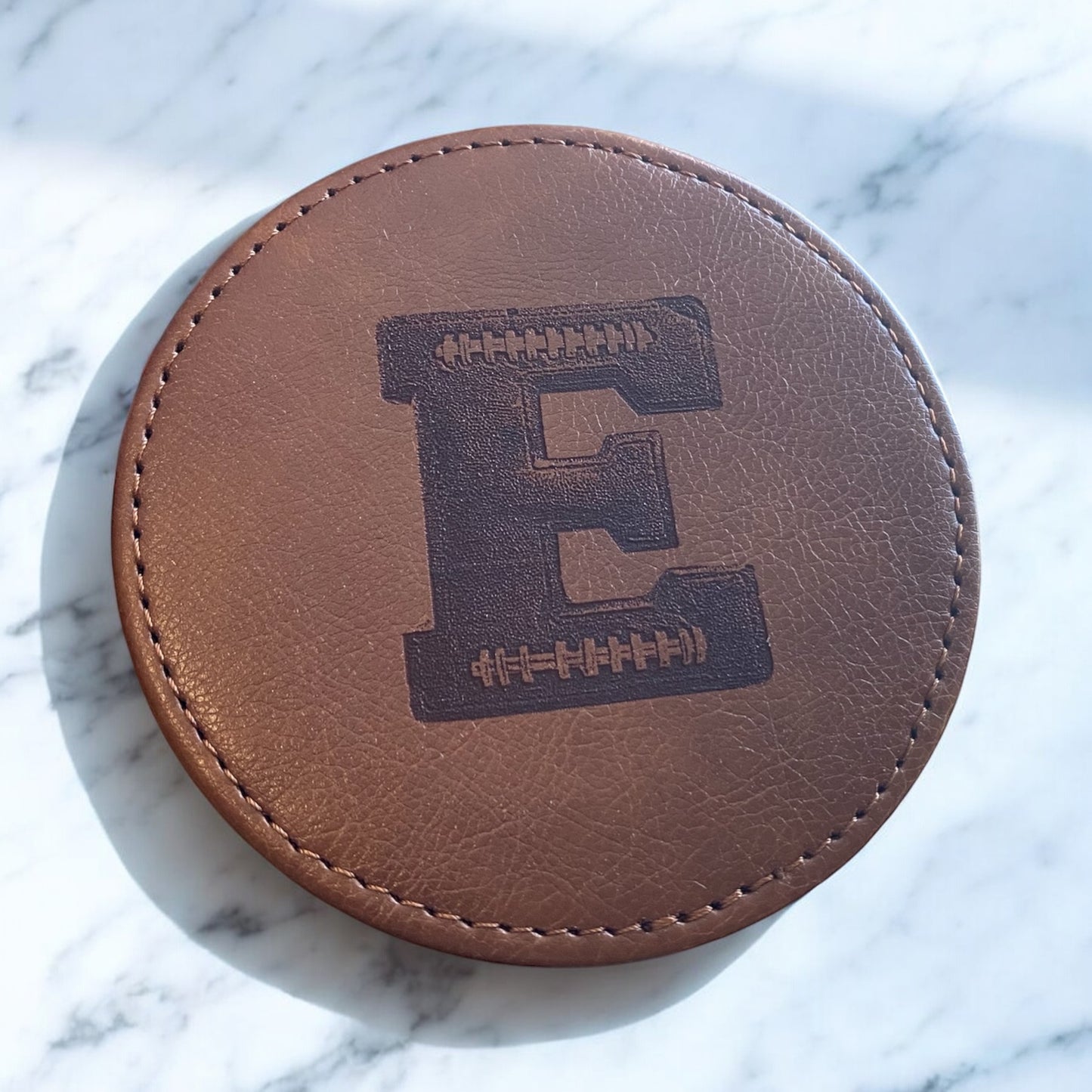 Personalized Monogram Leather Coaster Football Set with Holder – Set of 6 - SystemPoint Solutions