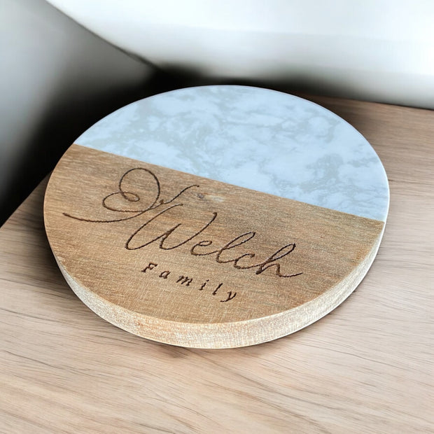 Custom Engraved Family Name Wood and Marble Coasters - Set of 6 - SystemPoint Solutions