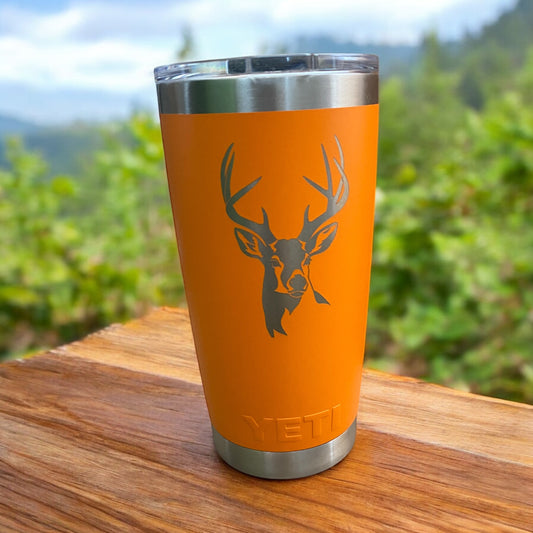 Custom Engraved YETI 20oz Tumbler - Orange Stainless Steel Deer Hunting Cup - Personalized Gift for Outdoorsmen & Hunters - SystemPoint Solutions