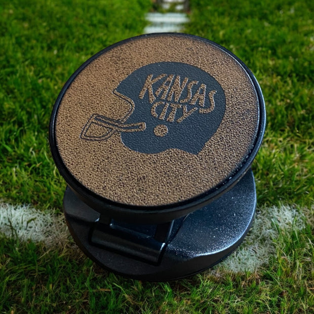 Custom Football Helmet PopSocket – Engraved Leather Phone Grip - SystemPoint Solutions