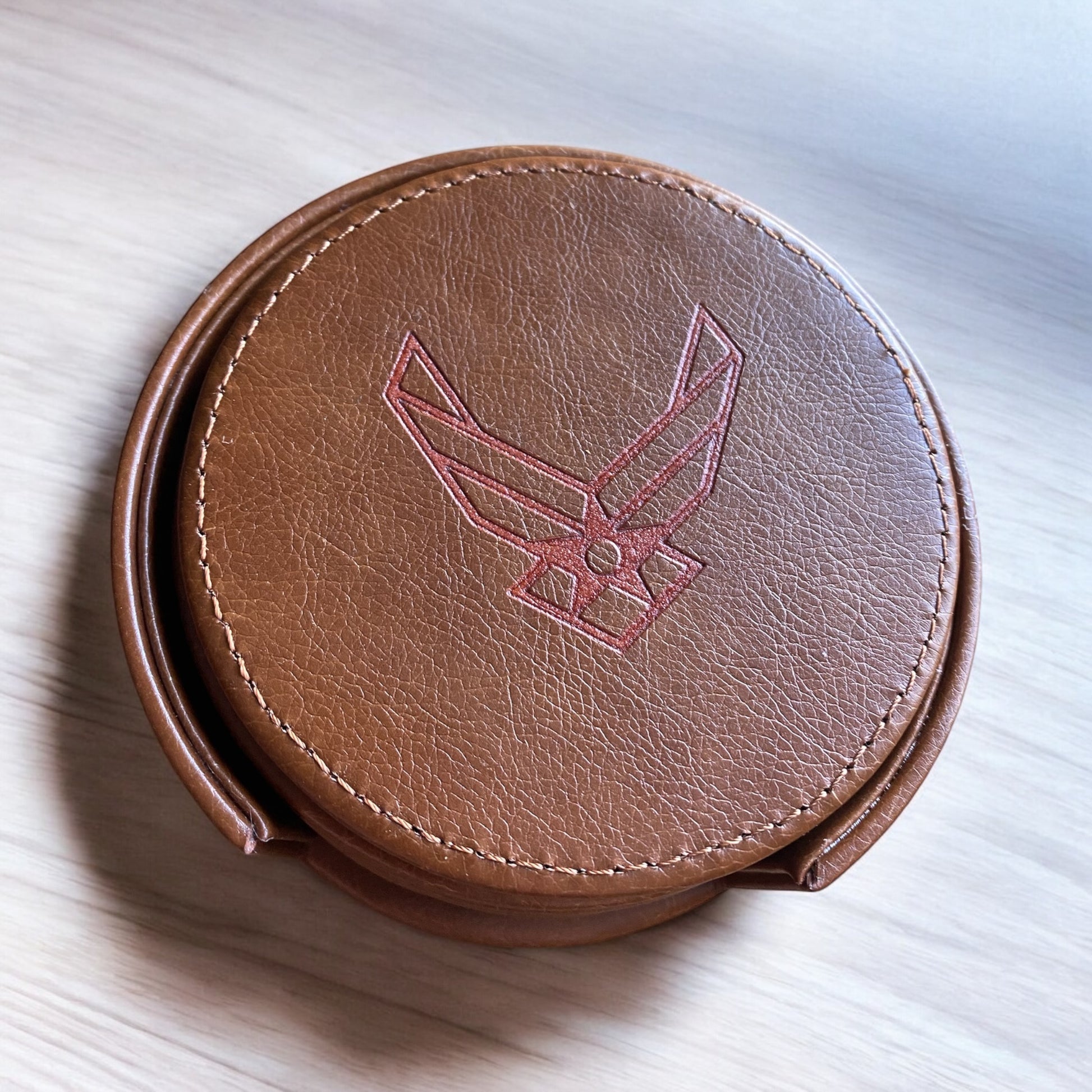 Custom Embossed Air Force Leather Coasters, Personalized Military Gift, Unique Air Force Design, Custom Leather Coasters for Veterans, Engraved Leather Coasters, Military Gift for Him, Air Force Coasters - SystemPoint Solutions