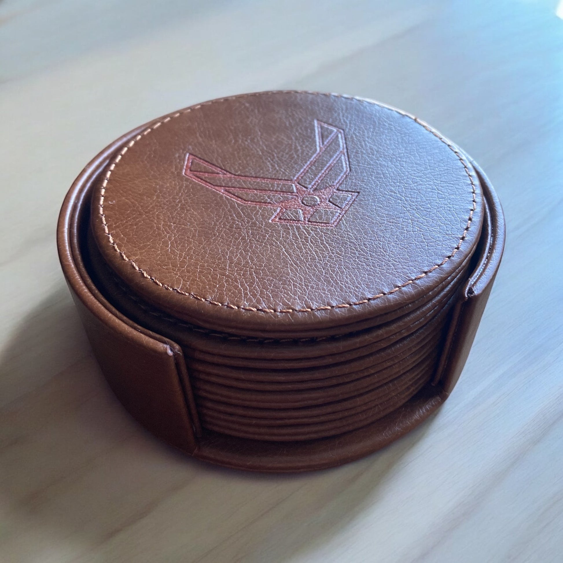 Custom Embossed Air Force Leather Coasters, Personalized Military Gift, Unique Air Force Design, Custom Leather Coasters for Veterans, Engraved Leather Coasters, Military Gift for Him, Air Force Coasters - SystemPoint Solutions