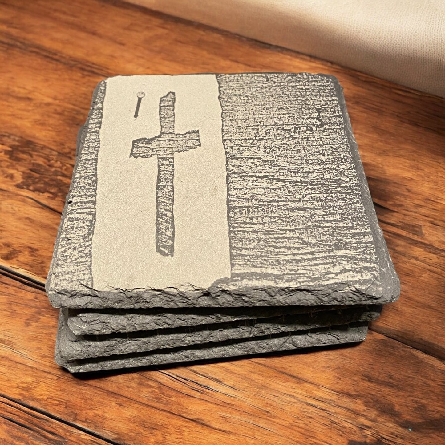 Set of 4 Cross Theme Slate Coasters - Custom Laser Engraved, Religious Coasters, Christian Gift Set - SystemPoint Solutions