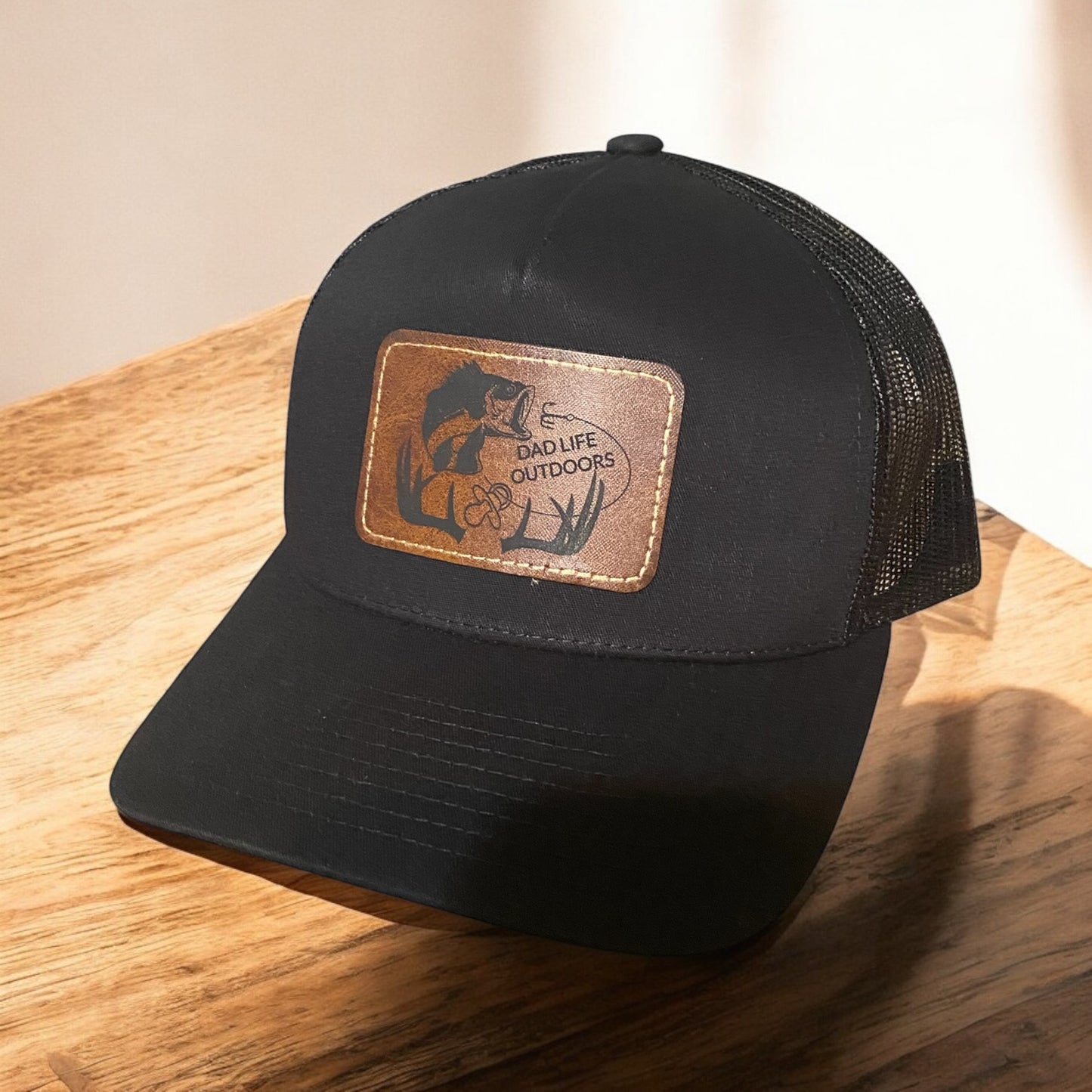 Custom Patch Hunting Theme Dad Hat- “Dad Life Outdoors” Leather Patch Hat Gift for Hunters and Outdoorsmen - SystemPoint Solutions