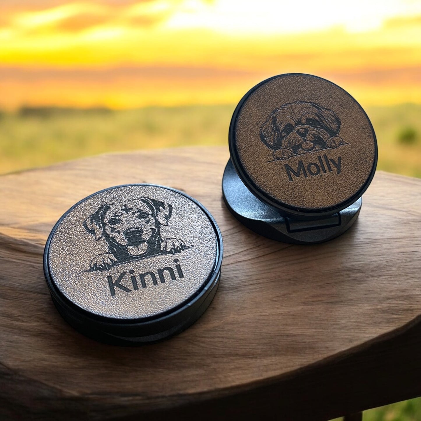 Custom Dog PopSocket – Personalized Leather Phone Grip