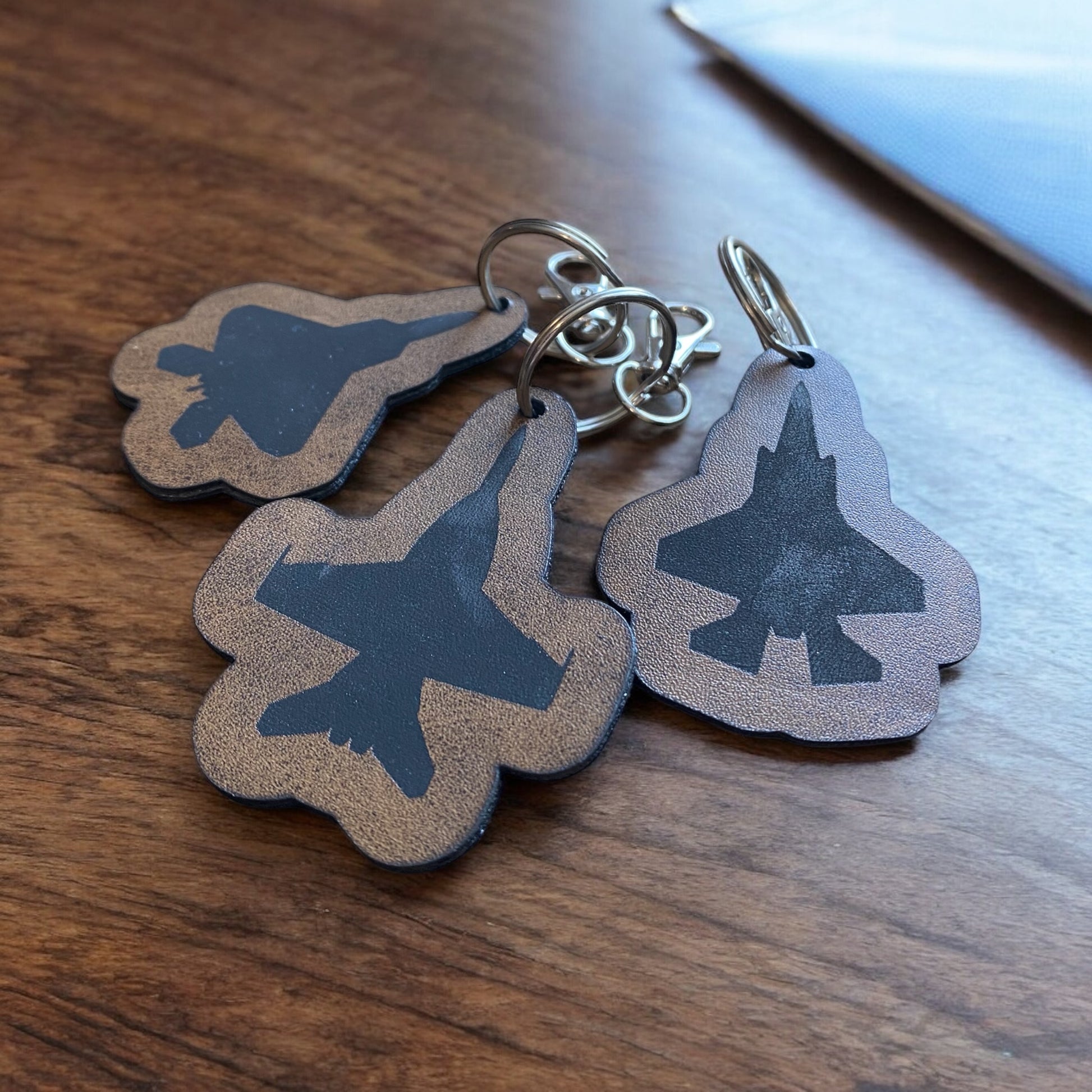 Fighter Jet Keychain 3-Pack – Custom Engraved Leather | Military Aviation Gift | F-22, F-35, F-18 Keychains | Pilot & Veteran Gift - SystemPoint Solutions