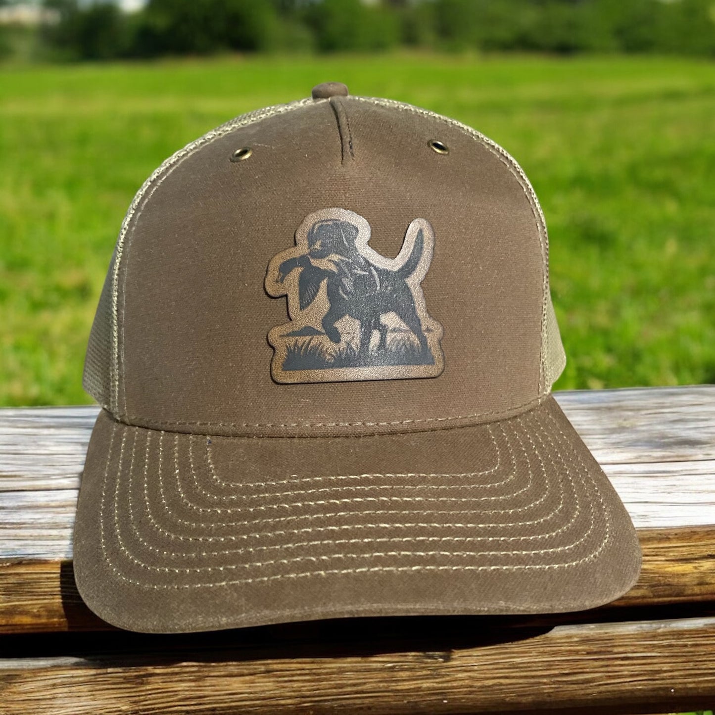 Custom Leather Patch Hat – Hunting Dog Trucker Cap | Engraved Labrador Retriever Hat | Adjustable Mesh Back Hat for Outdoors, Hunting, and Sportsmen - SystemPoint Solutions