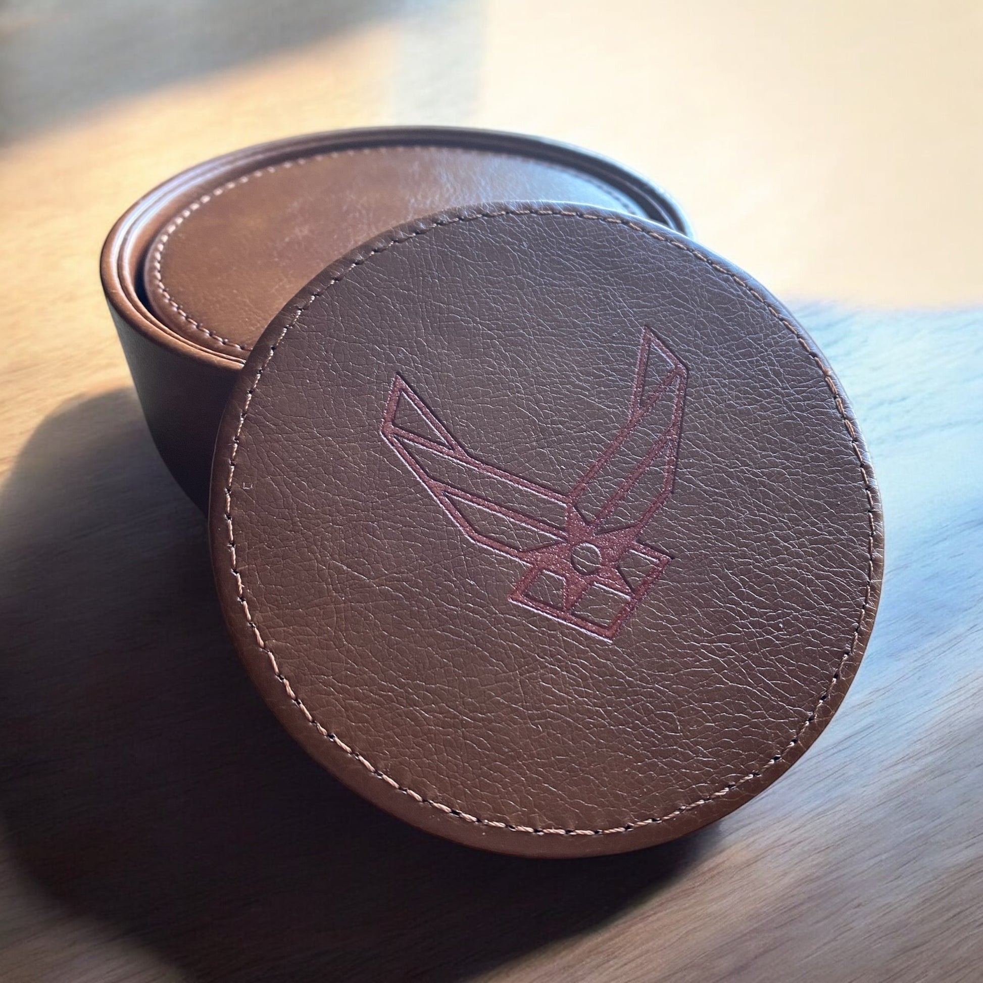 Custom Embossed Air Force Leather Coasters, Personalized Military Gift, Unique Air Force Design, Custom Leather Coasters for Veterans, Engraved Leather Coasters, Military Gift for Him, Air Force Coasters - SystemPoint Solutions