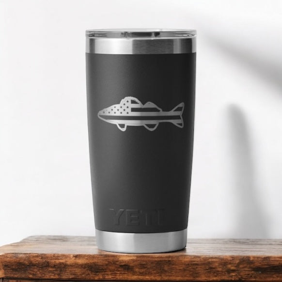 Custom Engraved Walleye USA Flag YETI 20oz Tumbler – Laser Etched Fishing Gift - SystemPoint Solutions