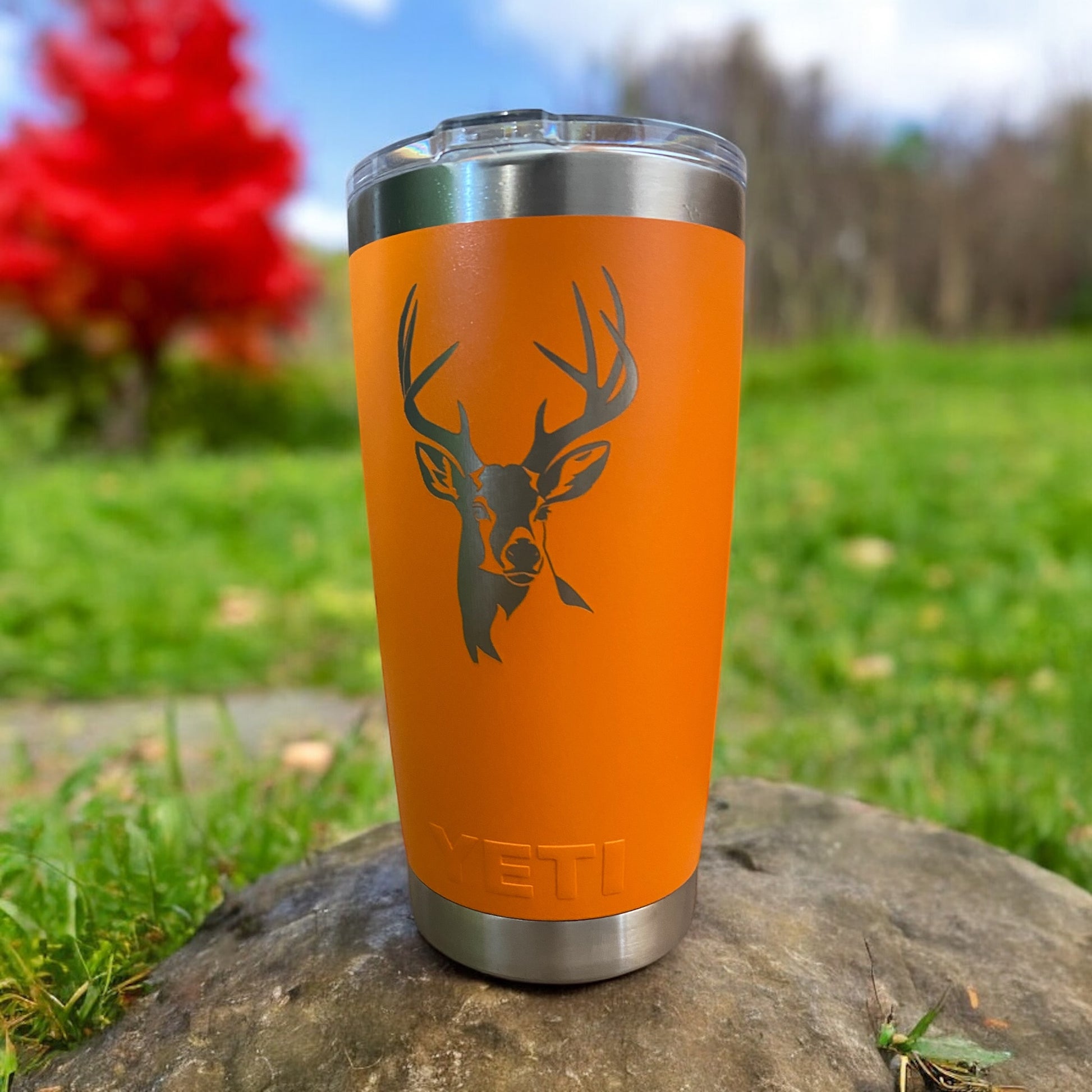 Custom Engraved YETI 20oz Tumbler - Orange Stainless Steel Deer Hunting Cup - Personalized Gift for Outdoorsmen & Hunters - SystemPoint Solutions