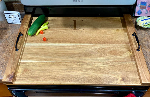 Engraved Stove Top Wood Cover Cutting Board Tray - SystemPoint Solutions