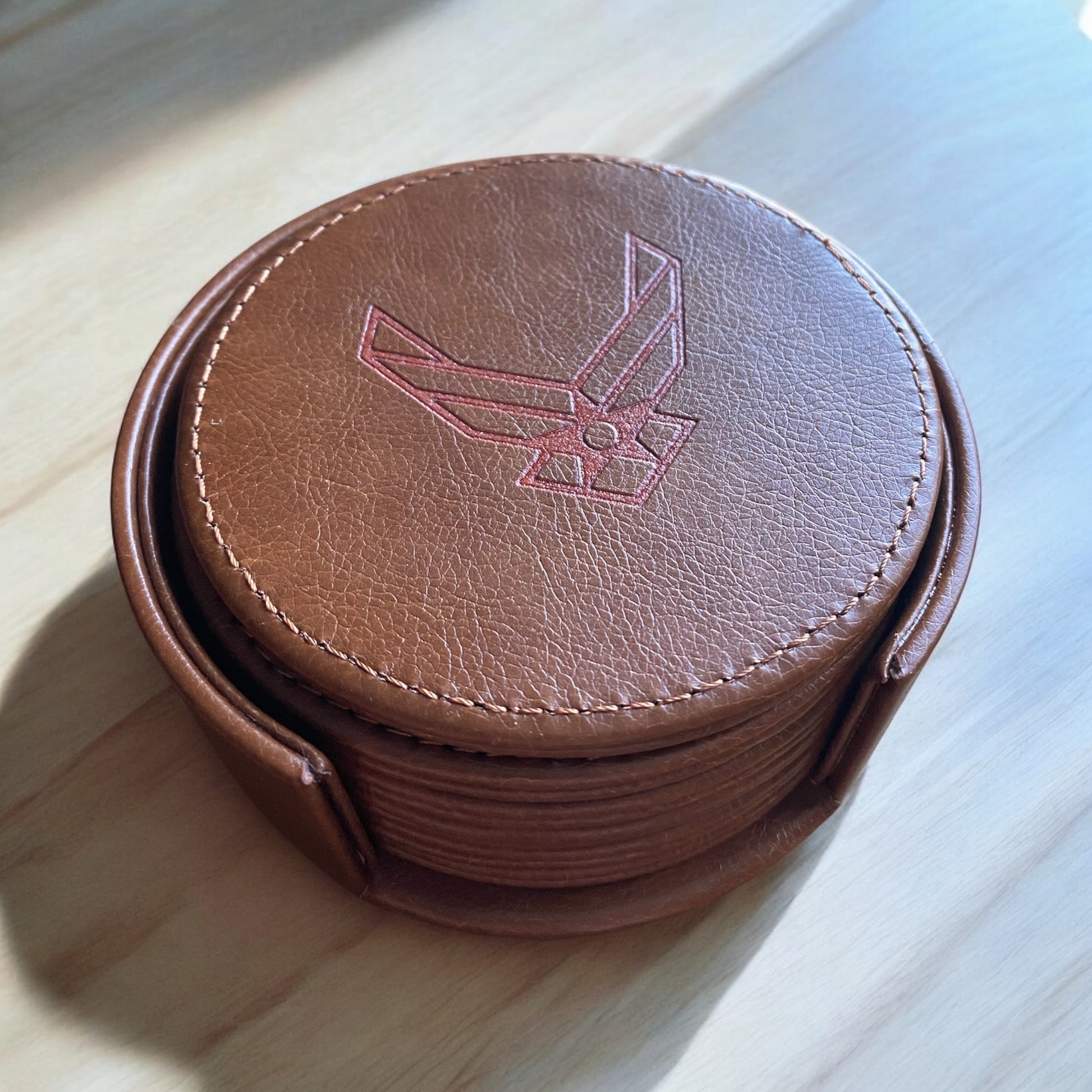 Custom Embossed Air Force Leather Coasters, Personalized Military Gift, Unique Air Force Design, Custom Leather Coasters for Veterans, Engraved Leather Coasters, Military Gift for Him, Air Force Coasters - SystemPoint Solutions