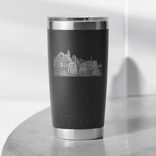 Custom Engraved Farmall Barn Scene YETI 20oz Tumbler – Vintage Tractor Farmer Gift - SystemPoint Solutions