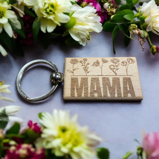 Custom Engraved Mama Flower Keychain, Personalized Mother's Day Gift, Unique Mama Pattern, Customizable Keychain for Mom, Gift for New Moms, Custom Gift for Her, Engraved Keychain for Mother - SystemPoint Solutions