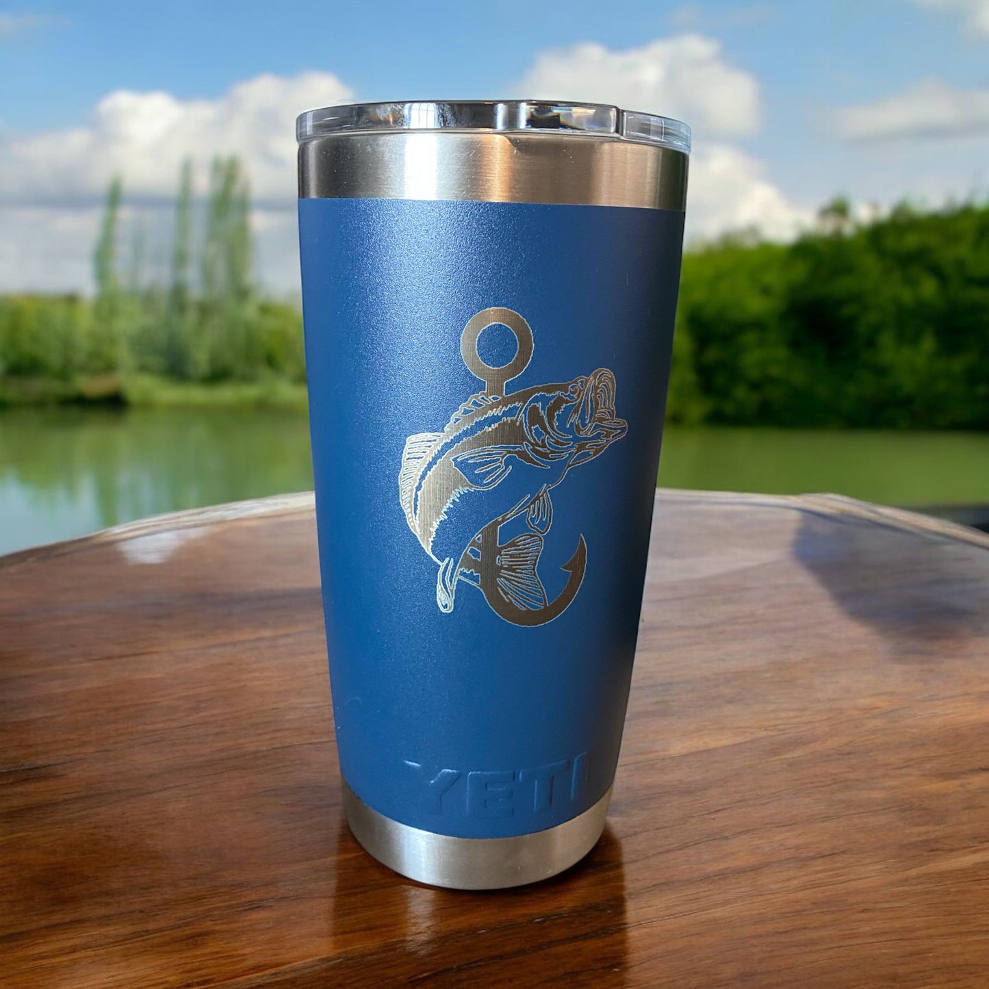 Custom Engraved YETI 20oz Tumbler – Bass Fishing Hook Design for Anglers - SystemPoint Solutions