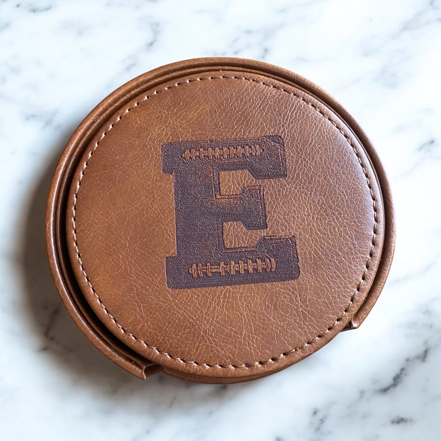 Personalized Monogram Leather Coaster Football Set with Holder – Set of 6 - SystemPoint Solutions