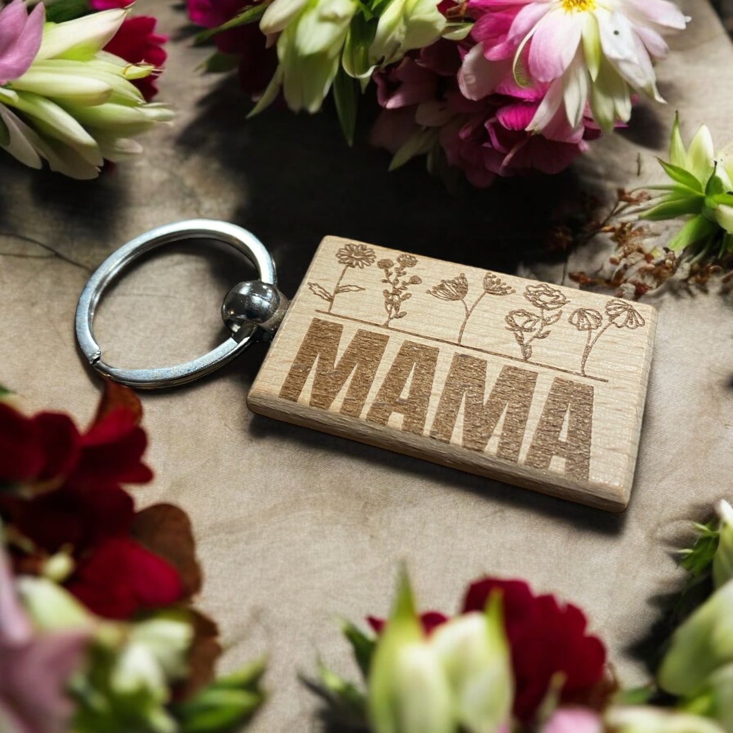 Custom Engraved Mama Flower Keychain, Personalized Mother's Day Gift, Unique Mama Pattern, Customizable Keychain for Mom, Gift for New Moms, Custom Gift for Her, Engraved Keychain for Mother - SystemPoint Solutions