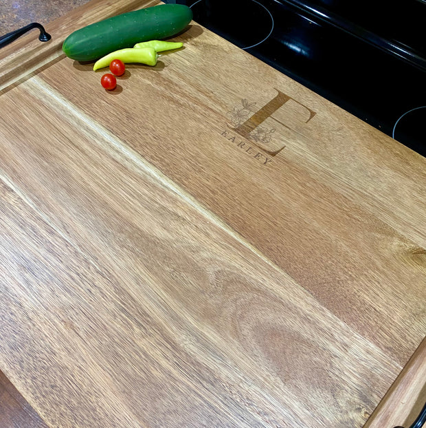 Engraved Stove Top Wood Cover Cutting Board Tray - SystemPoint Solutions