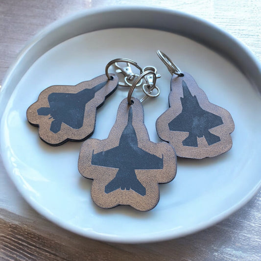 Fighter Jet Keychain 3-Pack – Custom Engraved Leather | Military Aviation Gift | F-22, F-35, F-18 Keychains | Pilot & Veteran Gift - SystemPoint Solutions