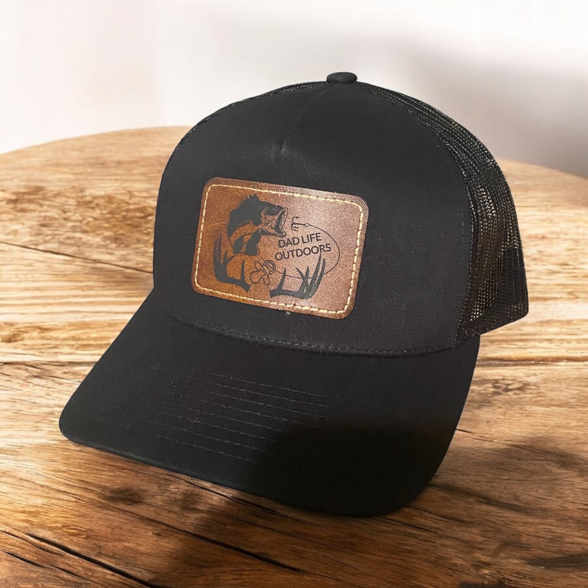 Custom Patch Hunting Theme Dad Hat- “Dad Life Outdoors” Leather Patch Hat Gift for Hunters and Outdoorsmen - SystemPoint Solutions