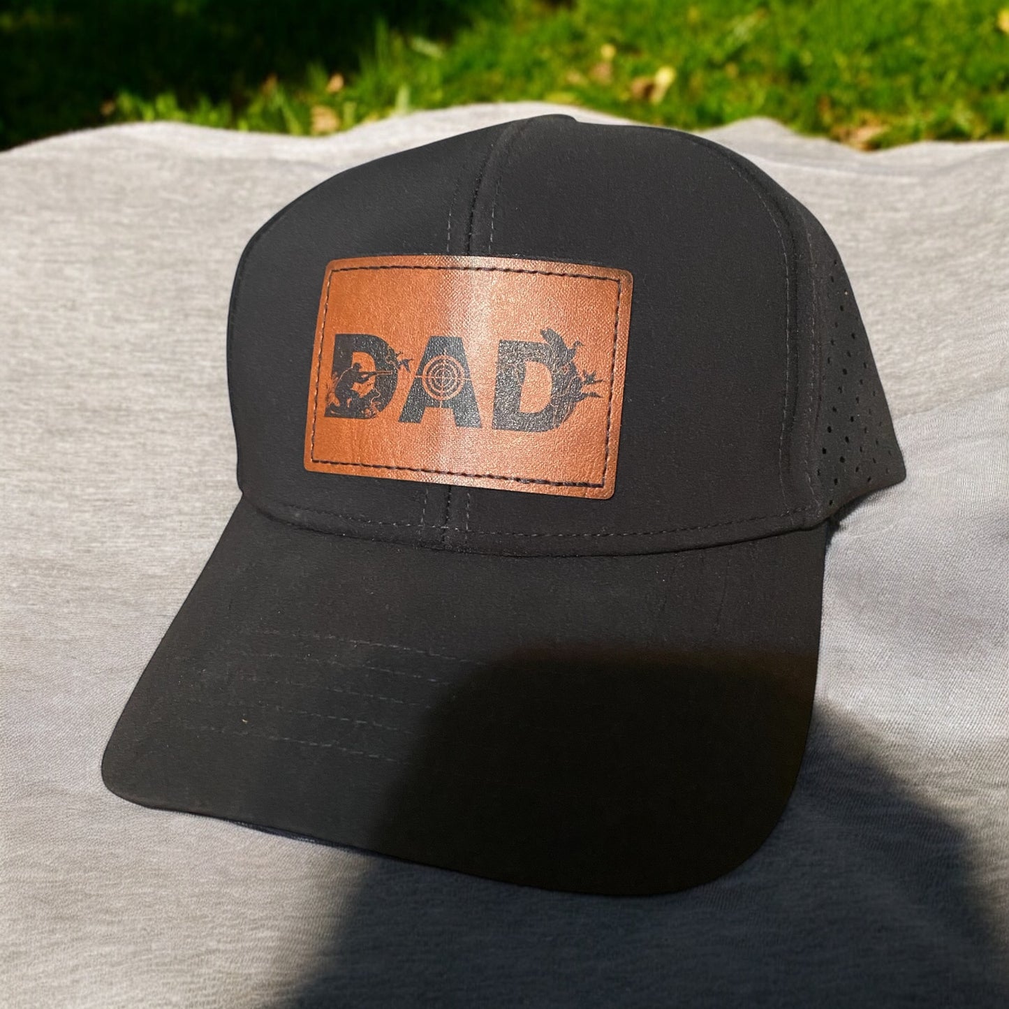 Custom Patch Hunting Theme Dad Hat Rustic Engraved Leather Patch Hat Gift for Hunters and Outdoorsmen - SystemPoint Solutions