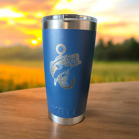 Custom Engraved YETI 20oz Tumbler – Bass Fishing Hook Design for Anglers - SystemPoint Solutions