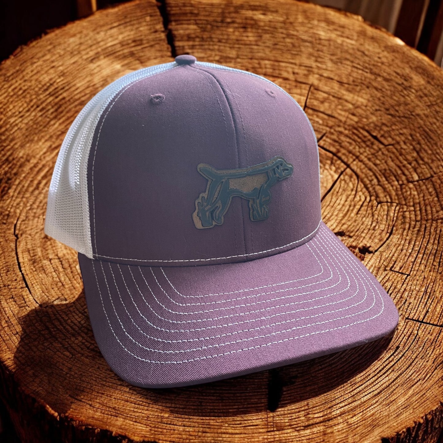 Custom Hunting Dog Leather Patch Hat – 3D Engraved Trucker Hat – Bird Dog Hat for Hunters & Outdoorsmen - SystemPoint Solutions