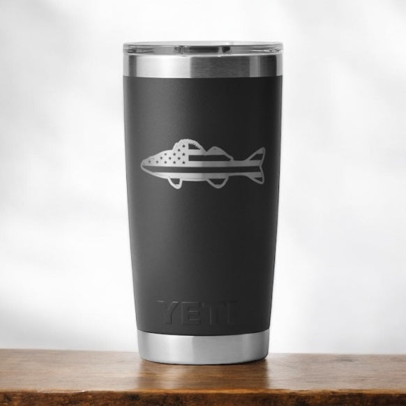 Custom Engraved Walleye USA Flag YETI 20oz Tumbler – Laser Etched Fishing Gift - SystemPoint Solutions