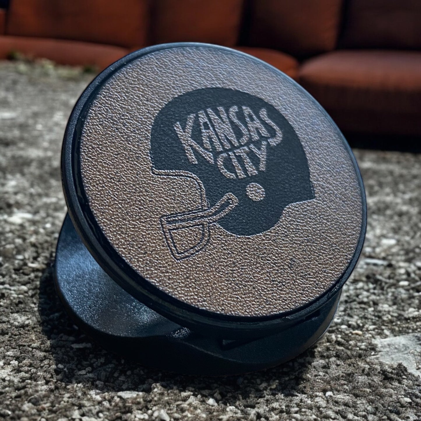 Custom Football Helmet PopSocket – Engraved Leather Phone Grip