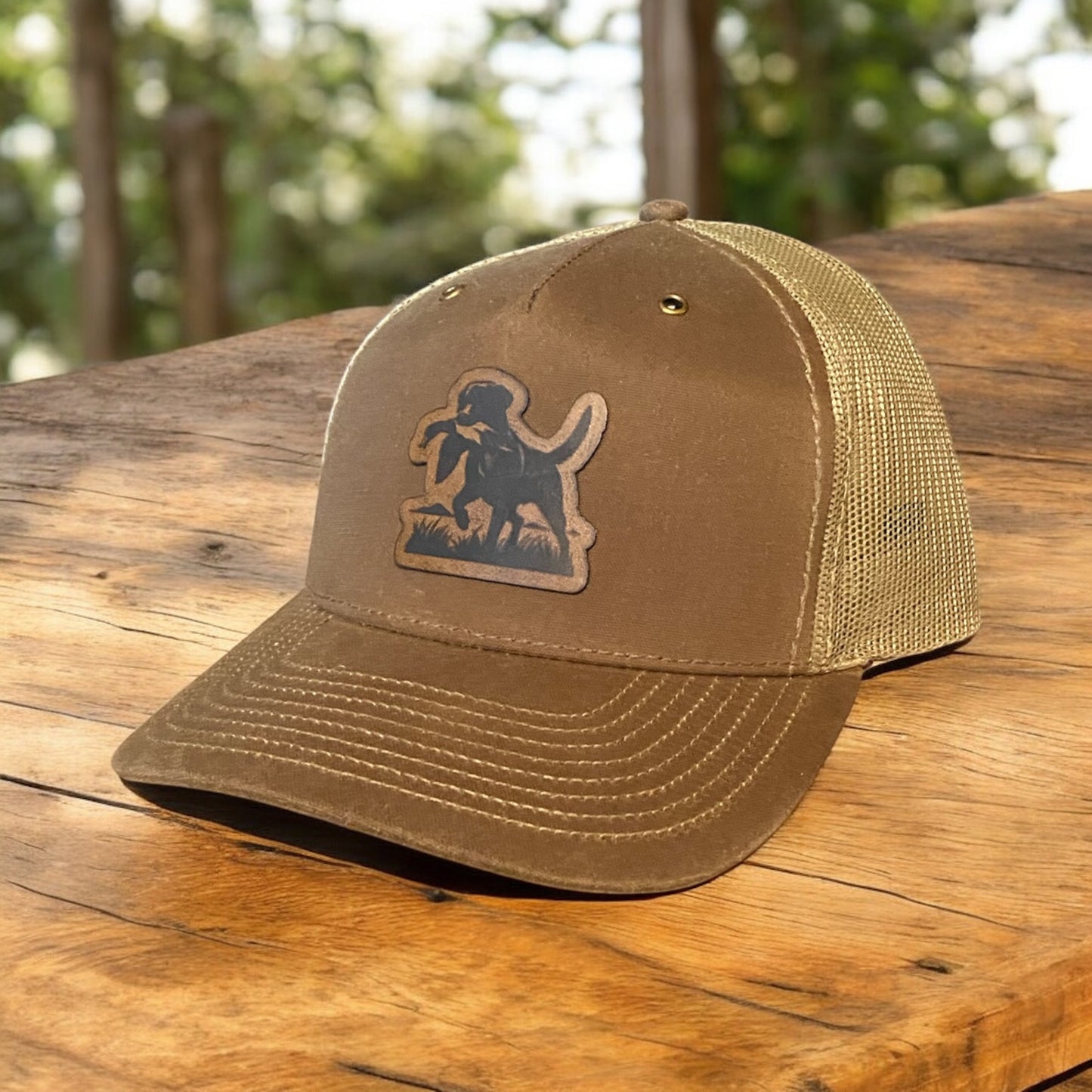 Custom Leather Patch Hat – Hunting Dog Trucker Cap | Engraved Labrador Retriever Hat | Adjustable Mesh Back Hat for Outdoors, Hunting, and Sportsmen - SystemPoint Solutions