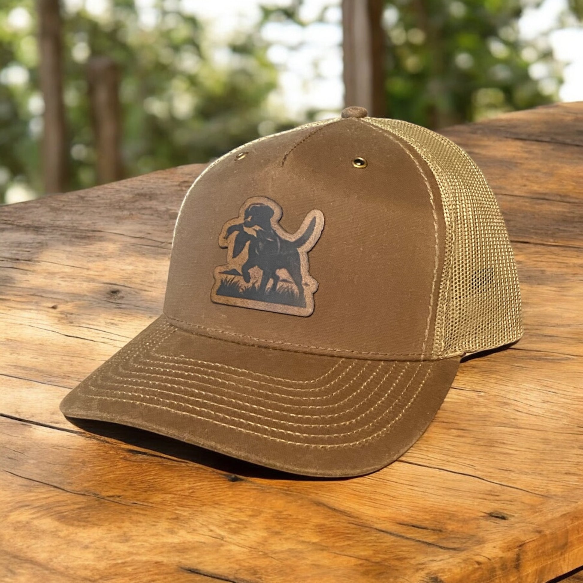 Custom Leather Patch Hat – Hunting Dog Trucker Cap | Engraved Labrador Retriever Hat | Adjustable Mesh Back Hat for Outdoors, Hunting, and Sportsmen - SystemPoint Solutions