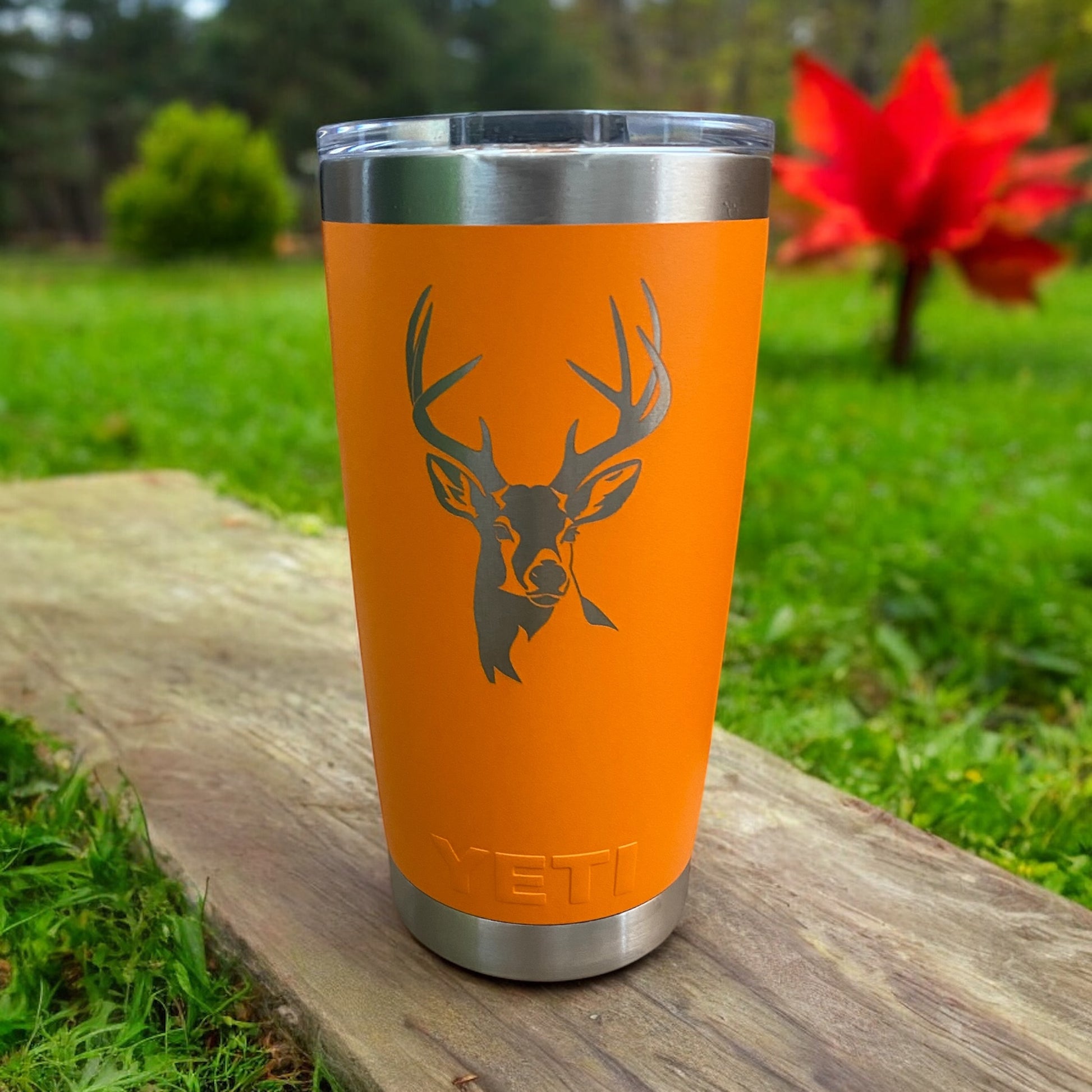 Custom Engraved YETI 20oz Tumbler - Orange Stainless Steel Deer Hunting Cup - Personalized Gift for Outdoorsmen & Hunters - SystemPoint Solutions