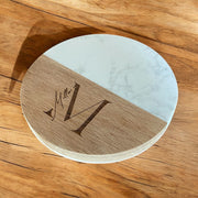 Engraved Monogram Wood and Marble Personalized Coasters - Set of 6 - SystemPoint Solutions