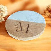 Engraved Monogram Wood and Marble Personalized Coasters - Set of 6 - SystemPoint Solutions