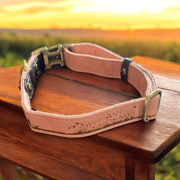 Engraved Leather Country Hunting Dog Collar – Hunting Waterfowl Scene - SystemPoint Solutions
