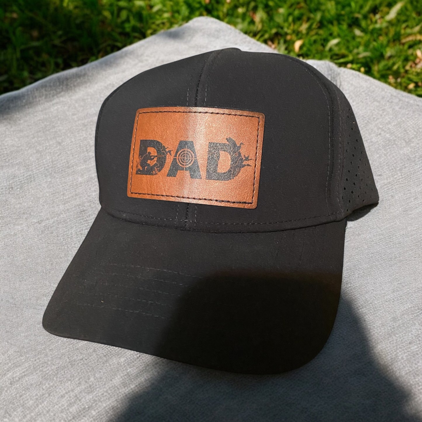 Custom Patch Hunting Theme Dad Hat Rustic Engraved Leather Patch Hat Gift for Hunters and Outdoorsmen - SystemPoint Solutions