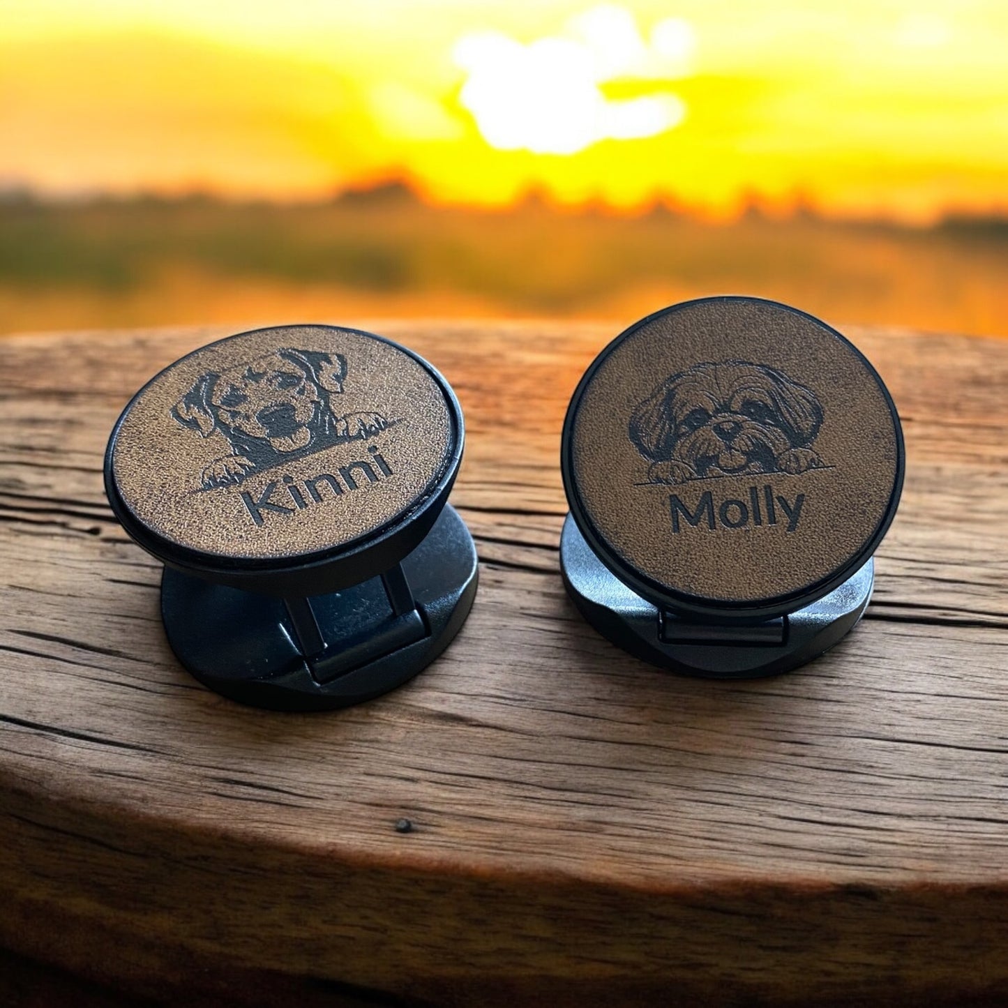 Custom Dog PopSocket – Personalized Leather Phone Grip