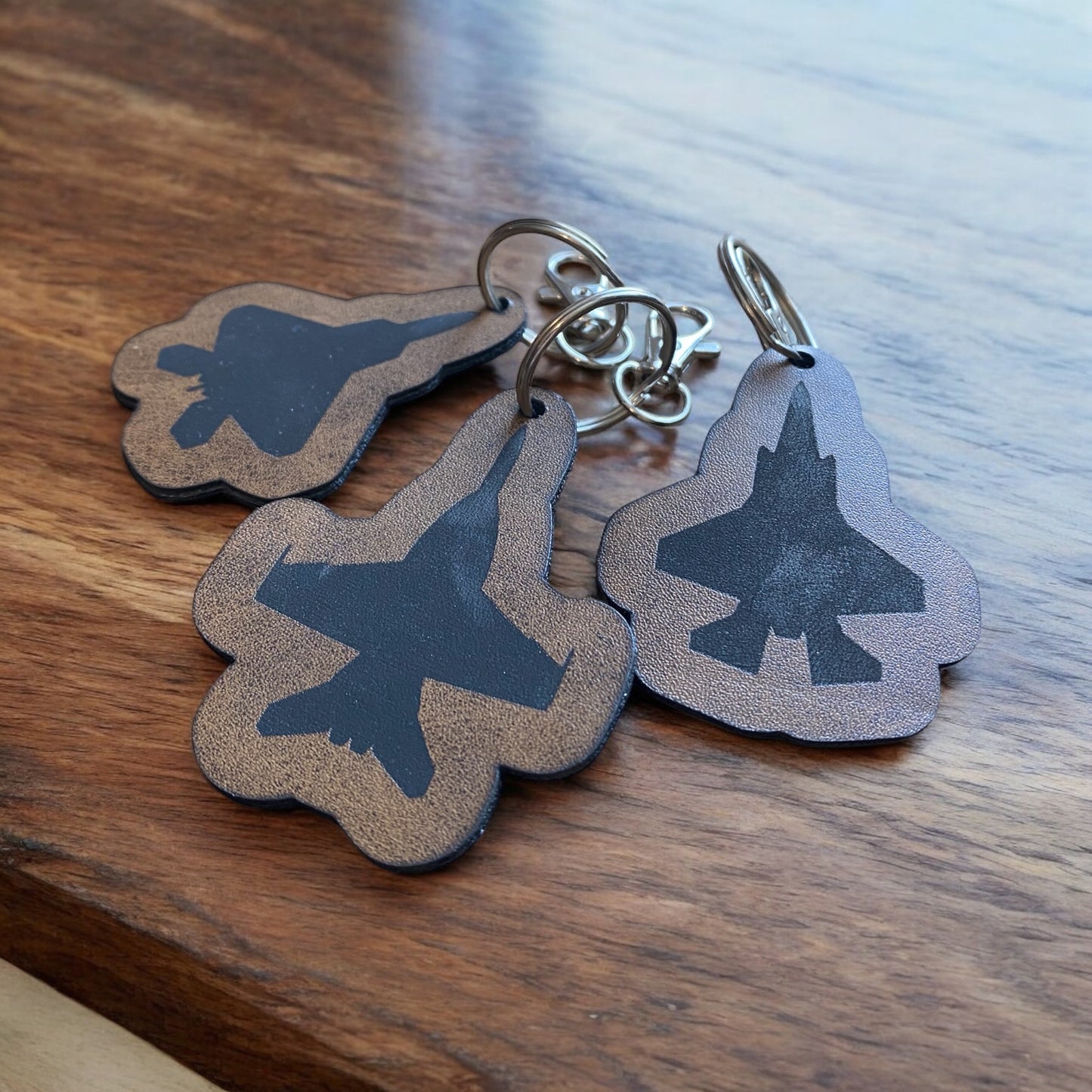 Fighter Jet Keychain 3-Pack – Custom Engraved Leather | Military Aviation Gift | F-22, F-35, F-18 Keychains | Pilot & Veteran Gift - SystemPoint Solutions