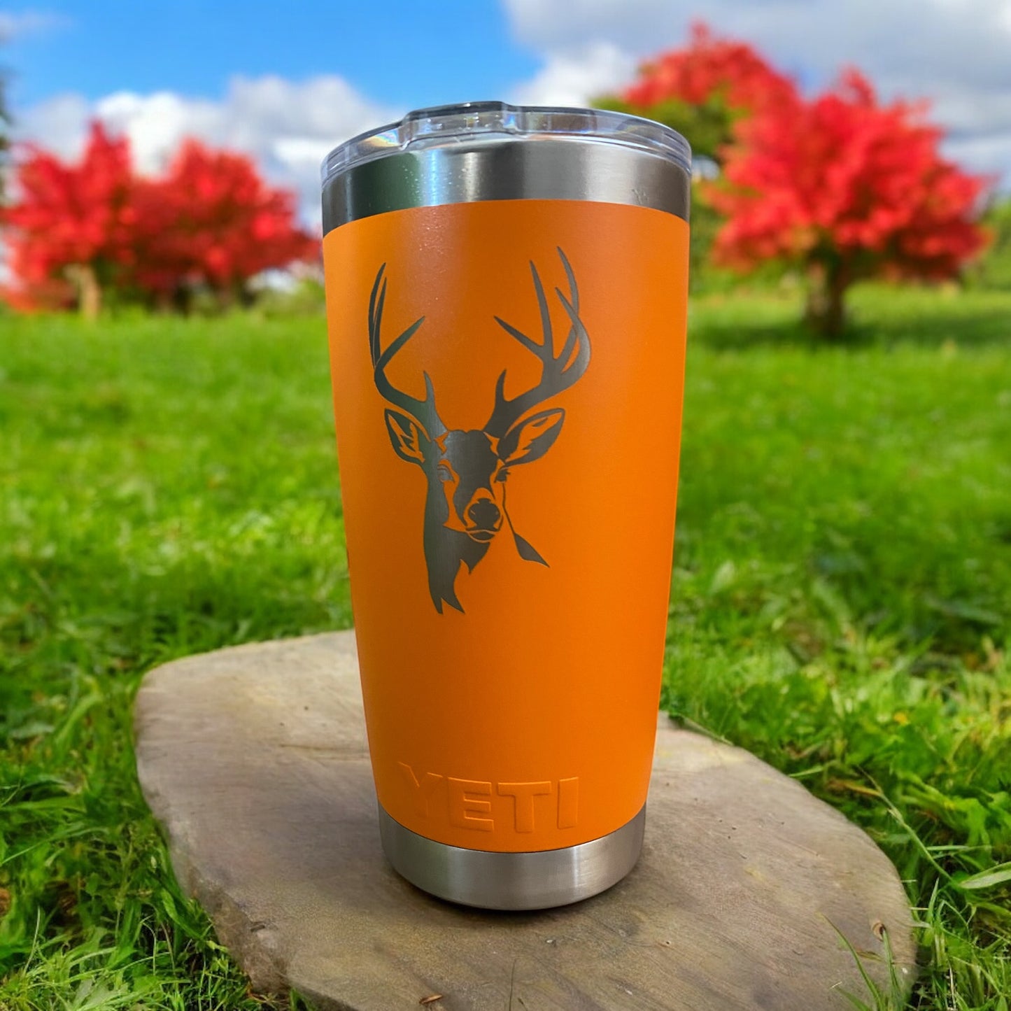 Custom Engraved YETI 20oz Tumbler - Orange Stainless Steel Deer Hunting Cup - Personalized Gift for Outdoorsmen & Hunters - SystemPoint Solutions