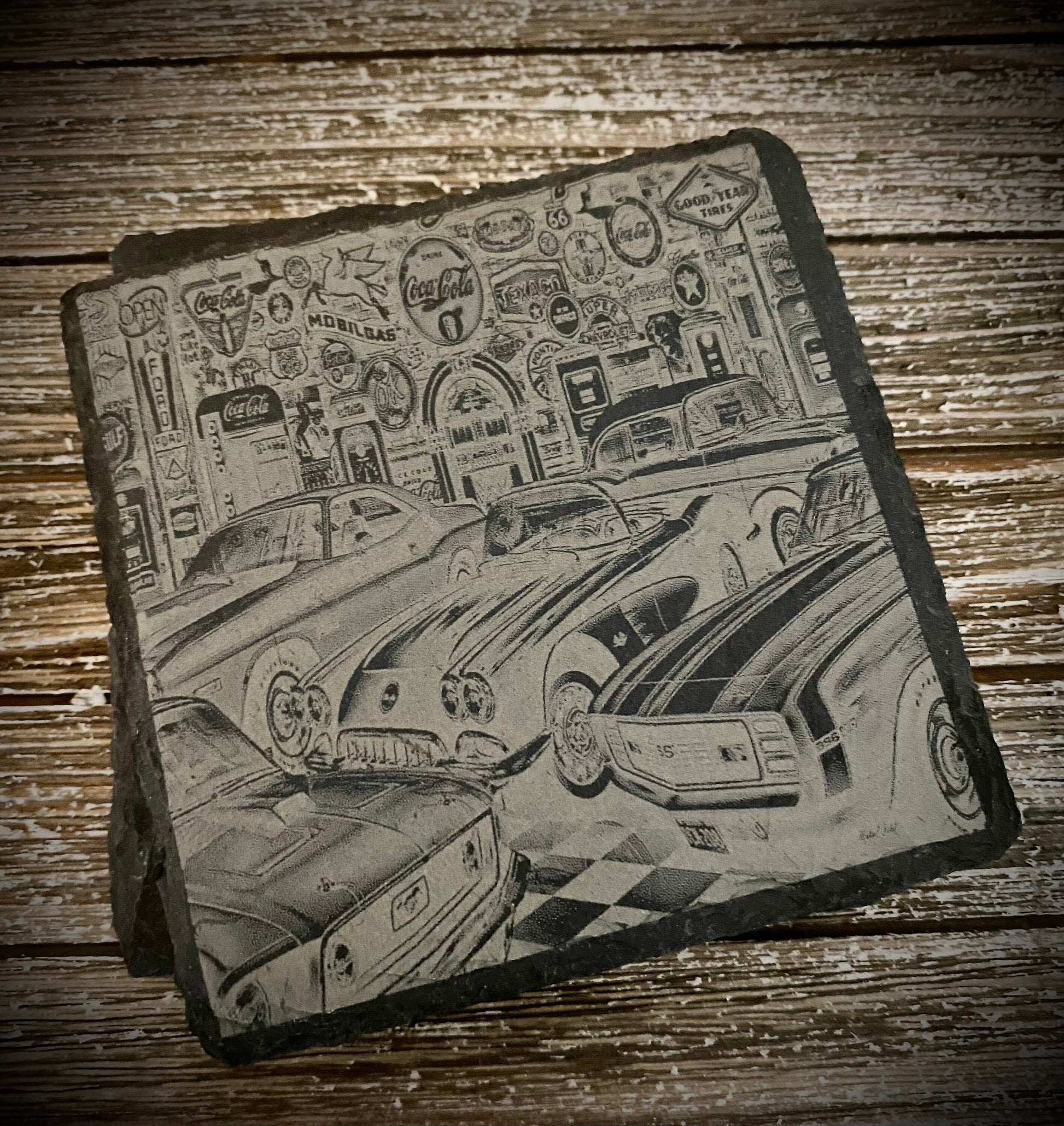 Vintage Car Enthusiast Coasters: Handcrafted slate, iconic classic cars. Perfect gift for gearheads! Limited edition set of 4 - SystemPoint Solutions