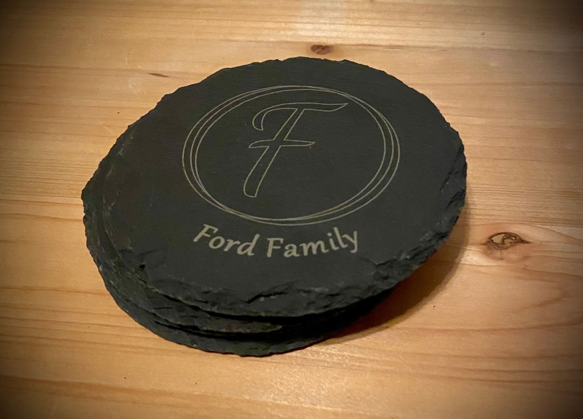 Personalized Slate Coaster Set - Engraved Family Initial - Customized Drink Coasters - Unique Home Decor - Wedding Gift Idea - SystemPoint Solutions