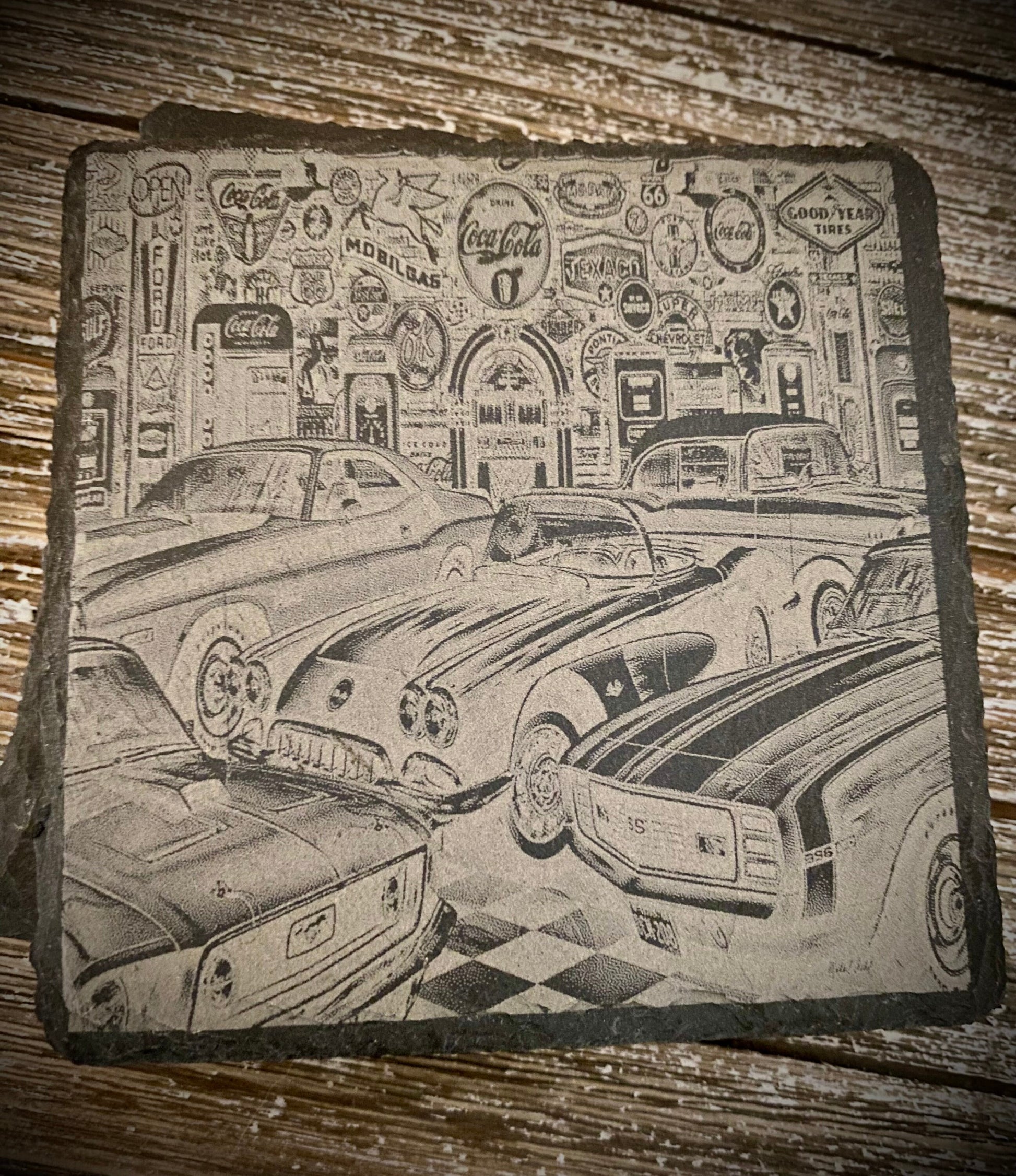 Vintage Car Enthusiast Coasters: Handcrafted slate, iconic classic cars. Perfect gift for gearheads! Limited edition set of 4 - SystemPoint Solutions