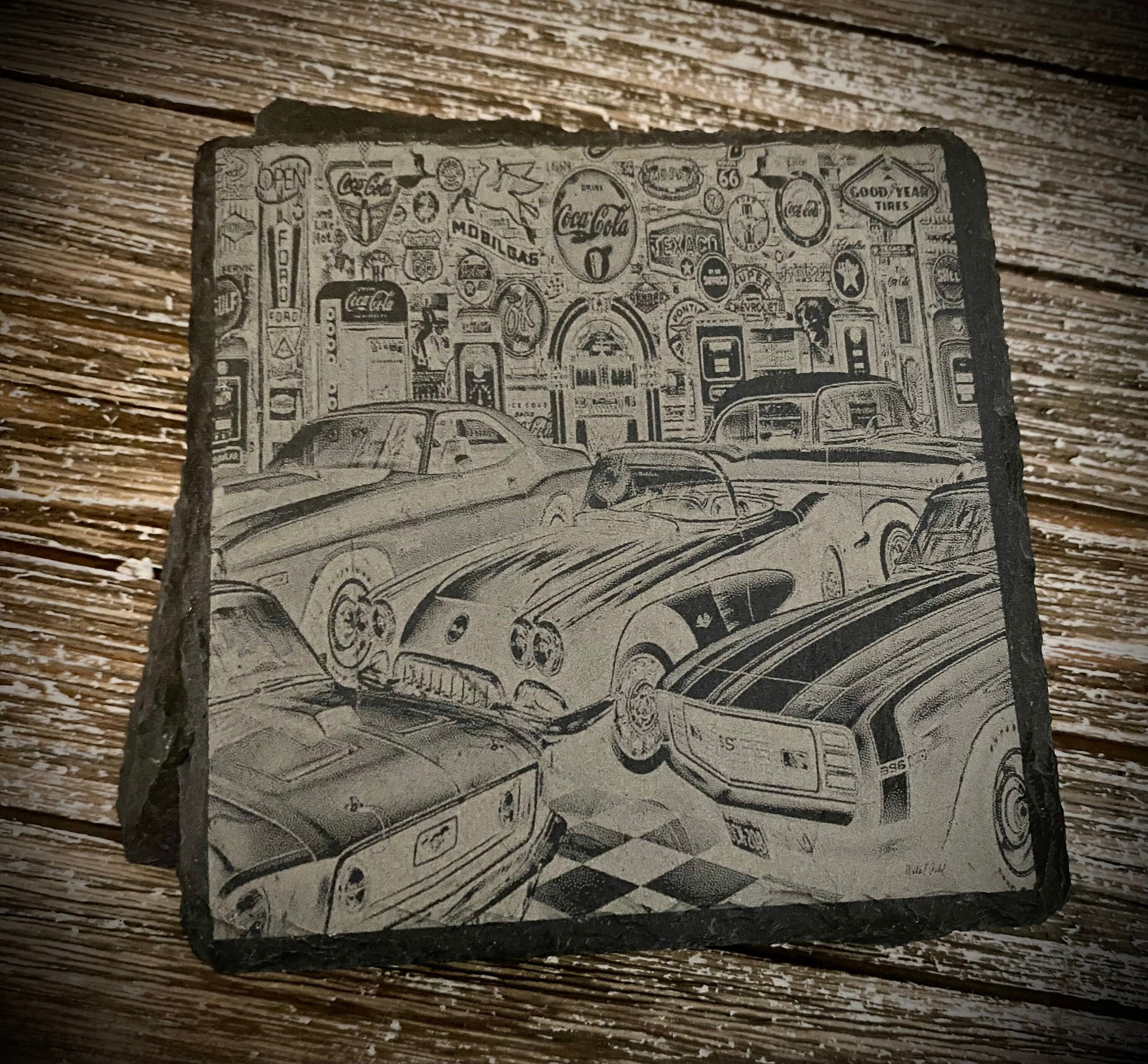 Vintage Car Enthusiast Coasters: Handcrafted slate, iconic classic cars. Perfect gift for gearheads! Limited edition set of 4 - SystemPoint Solutions