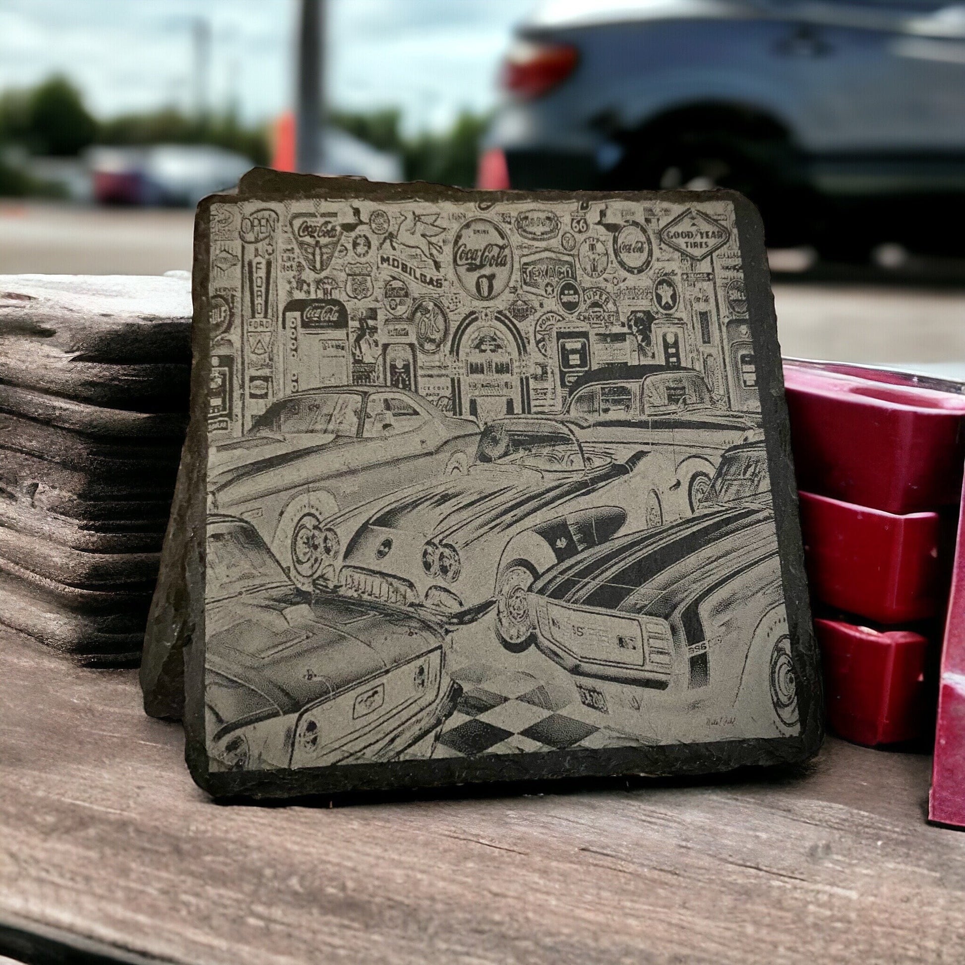 Vintage Car Enthusiast Coasters: Handcrafted slate, iconic classic cars. Perfect gift for gearheads! Limited edition set of 4 - SystemPoint Solutions